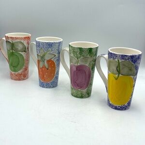 Gabbay: Country Farmhouse Ceramic Coffee/Latte Mugs w/Sponge Painted Fruit Motif